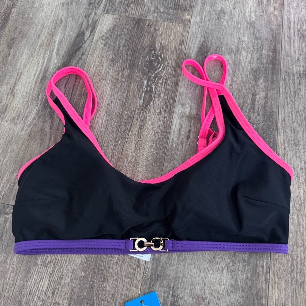 NWT! CupShe Scoop Neck Black and Pink Swim Top
